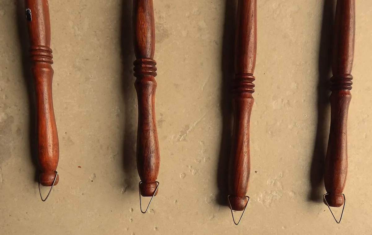 Set of Brass and Wood Hanging Kitchen Utensils - Image 3
