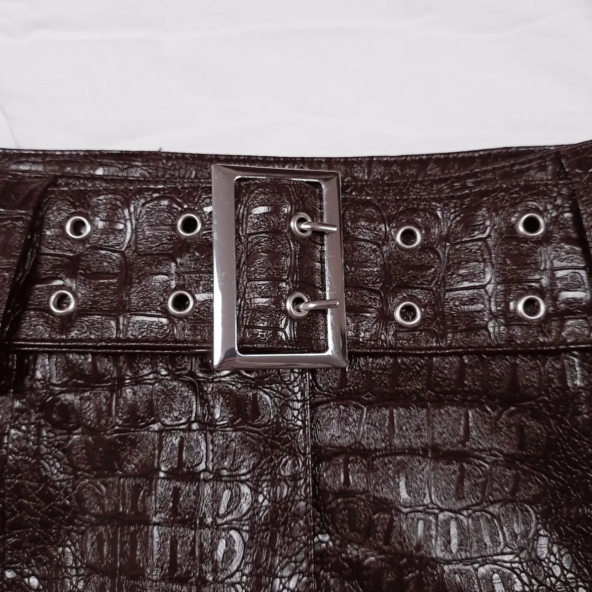 Miss Selfridge Brown Croc Mini Skirt 8UK/36EU - Image 3