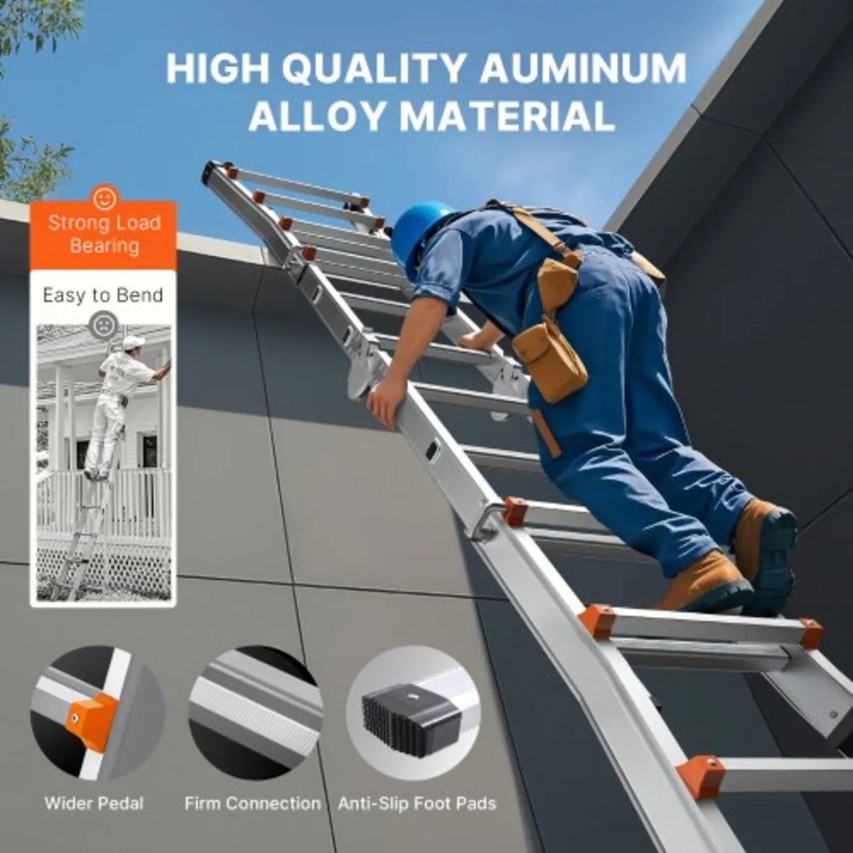 9.5 FT Compact Aluminum Extension Ladder, Multi-Fu - Image 3