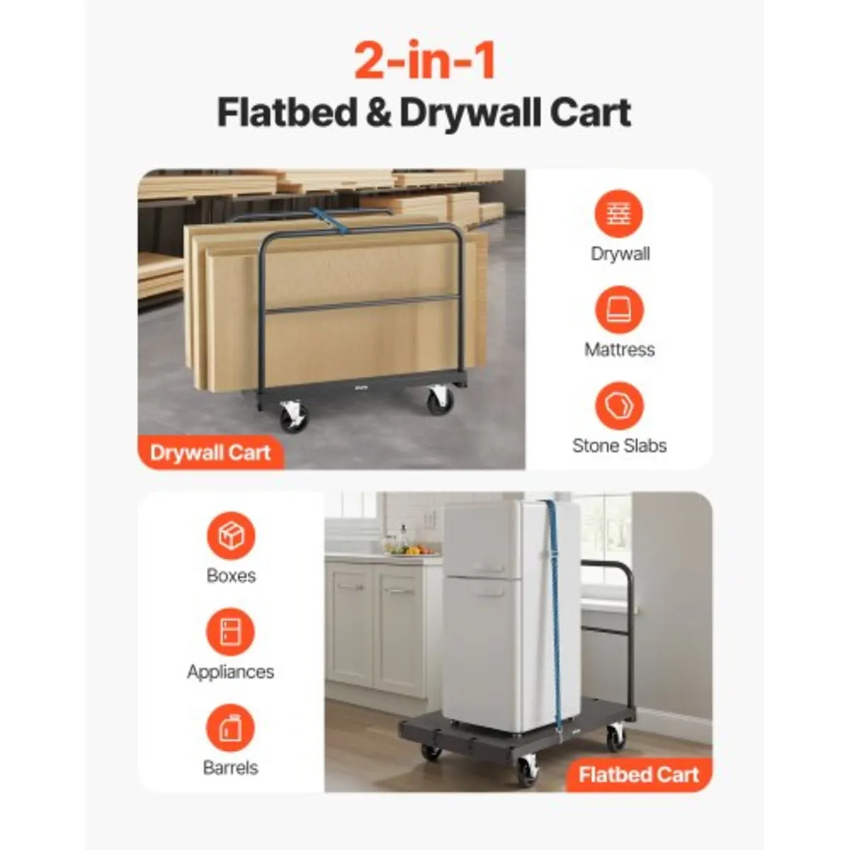 Cart Dolly, 816 kg Load Capacity, 2-in-1 Steel Pan - Image 3