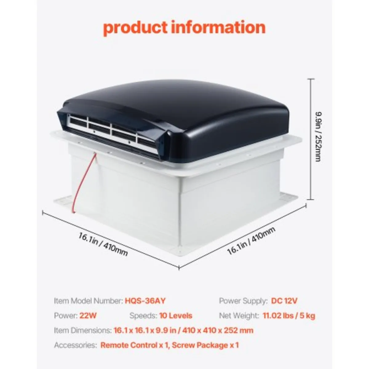 RV Vent Fan, 14 inch RV Roof Vent Fan 12V, Powerfu - Image 4