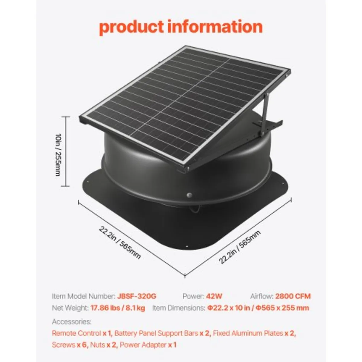 Roof Attic Exhaust Fan, 42W Smart Solar Roof Venti - Image 2