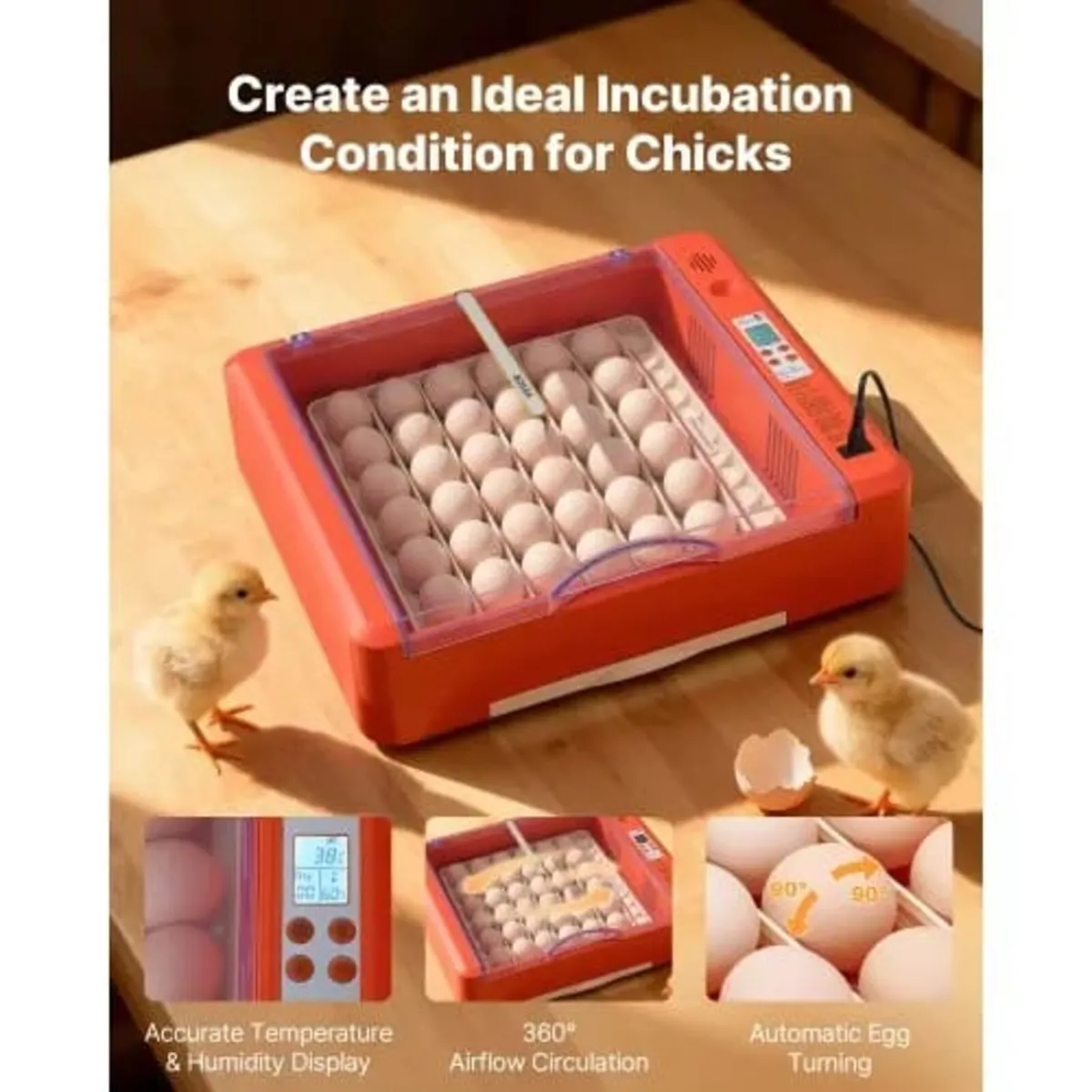 36 Egg Incubator, Automatic Egg Turner with LED Ca - Image 3