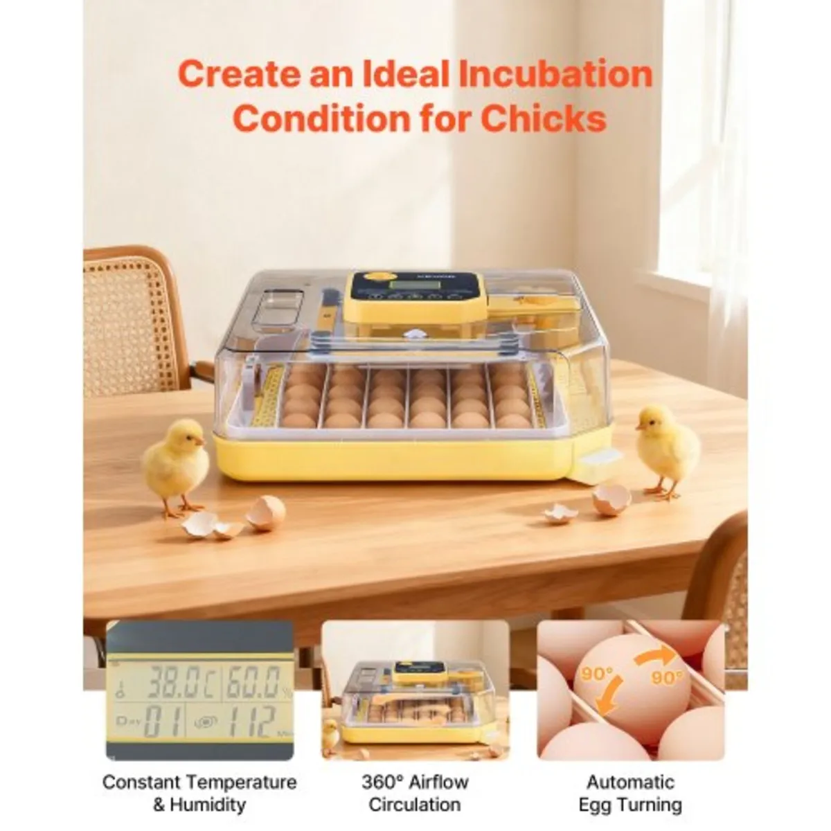 48 Egg Incubator, Automatic Egg Turner with LED Ca - Image 3