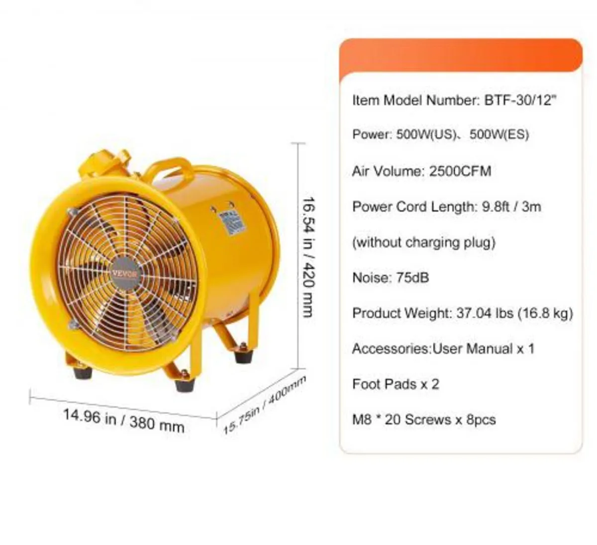 304.8mm Heavy Duty Cylinder Fan, 500W Strong Shop - Image 4