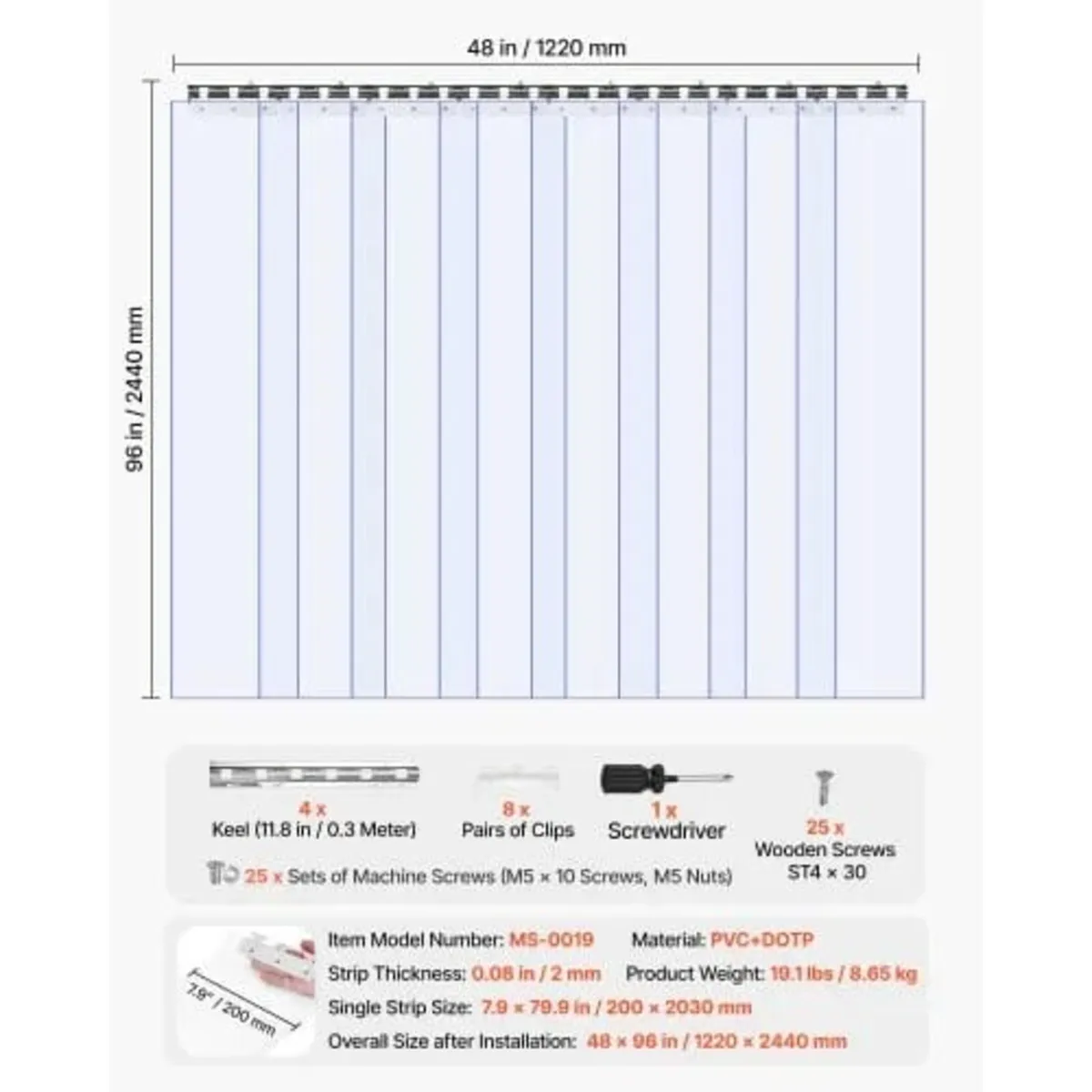 Clear PVC Strip Curtain, 2.4 m Height x 1.2 m Widt - Image 2