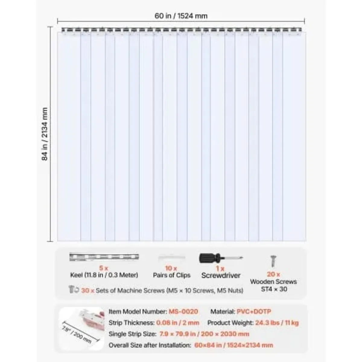 Clear PVC Strip Curtain, 2.1 m Height x 1.5 m Widt - Image 3