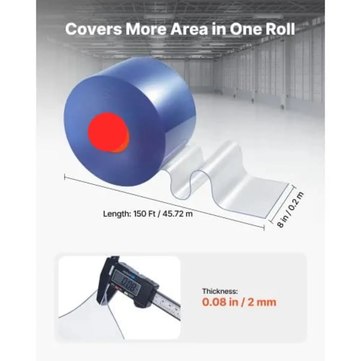 PVC Strip Curtain, 45.7 m Length x 20 cm Width, Pl - Image 2