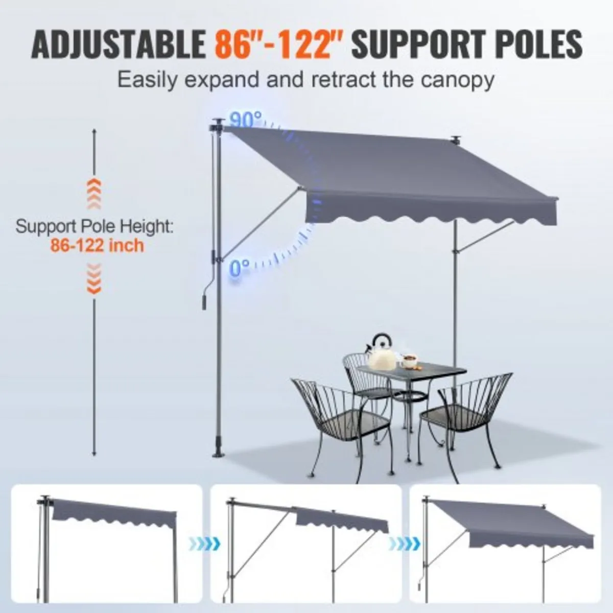 Retractable Awning, 78" Outdoor Retractable Patio - Image 3