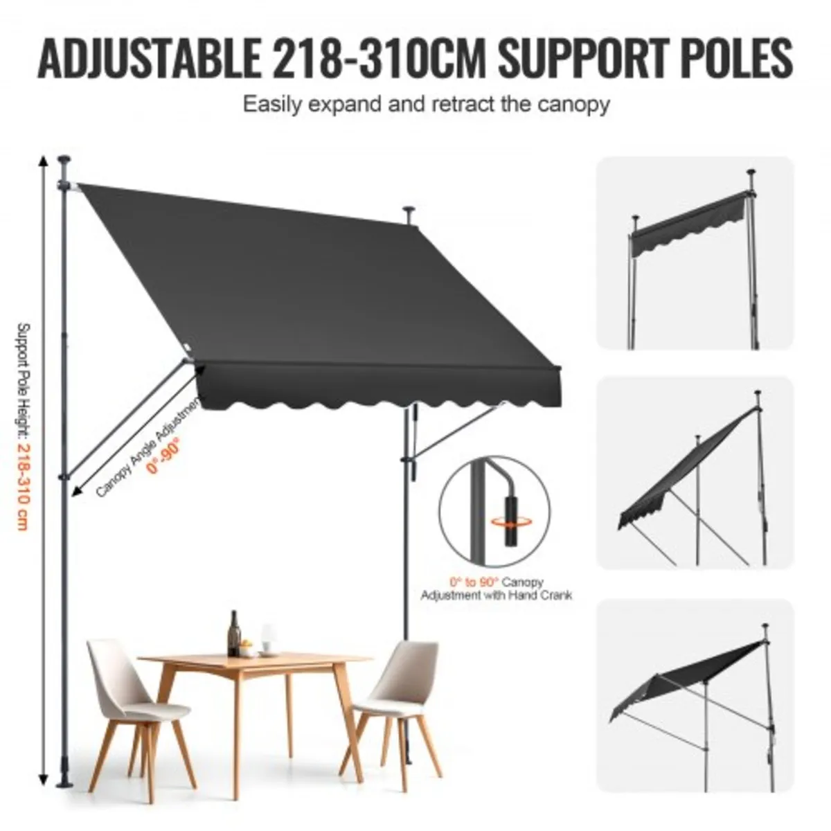 98 x 47" Patio Awning Retractable, Awning Sunshade - Image 3
