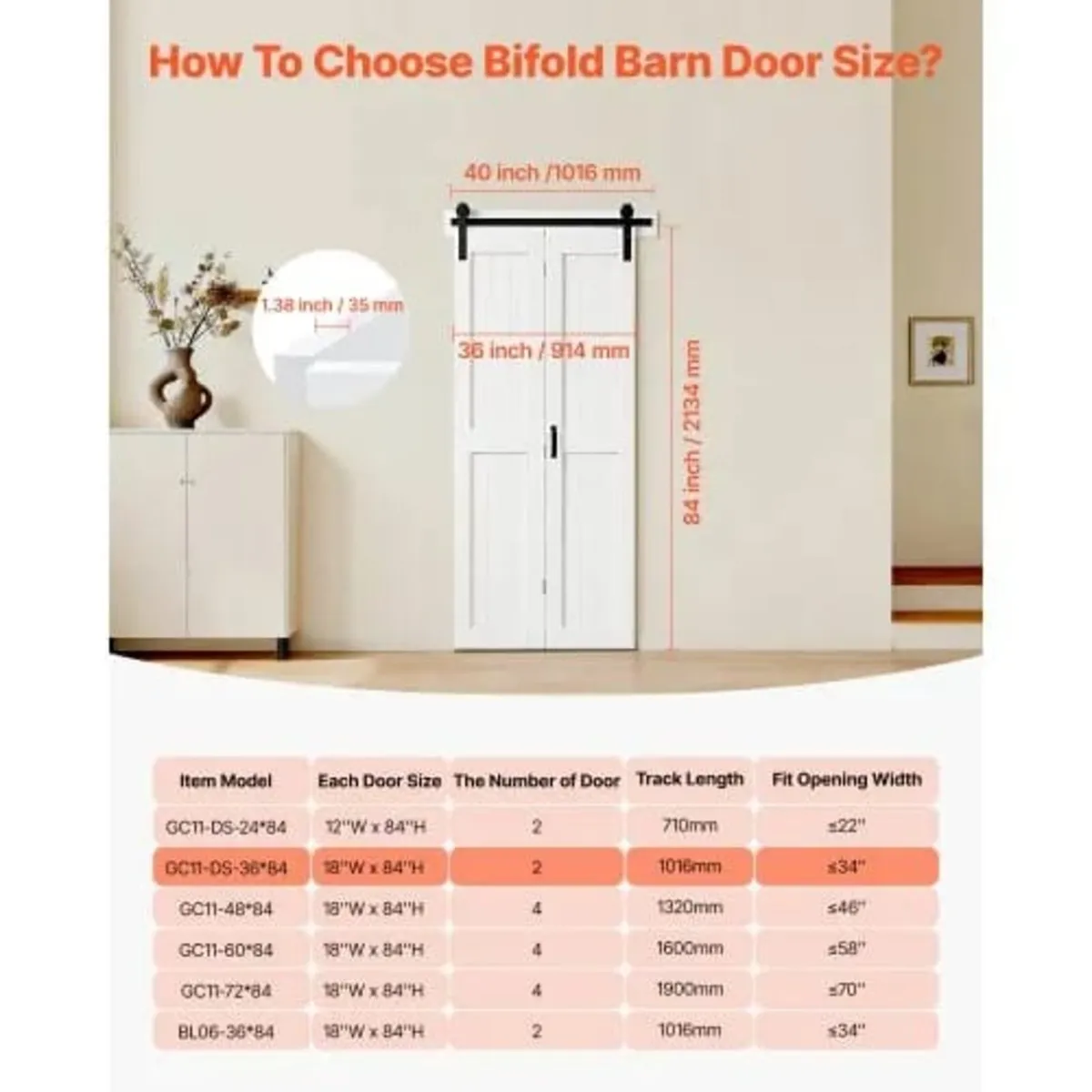 Bifold Barn Door, 914 x 2134 mm, MDF Bi-Fold Slidi - Image 4