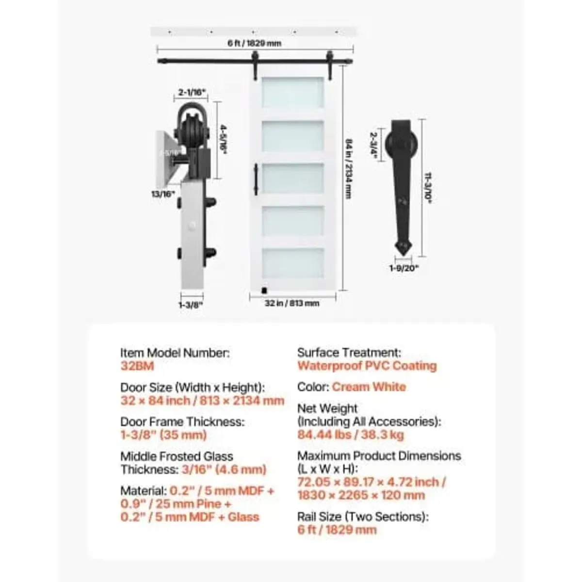 Sliding Barn Door, 813 x 2134mm, High-Strength MDF - Image 4