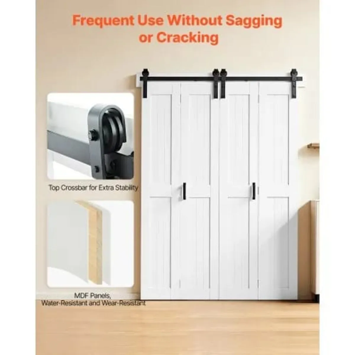 Bifold Barn Door, 1524 x 2134 mm, MDF Bi-Fold Slid - Image 4