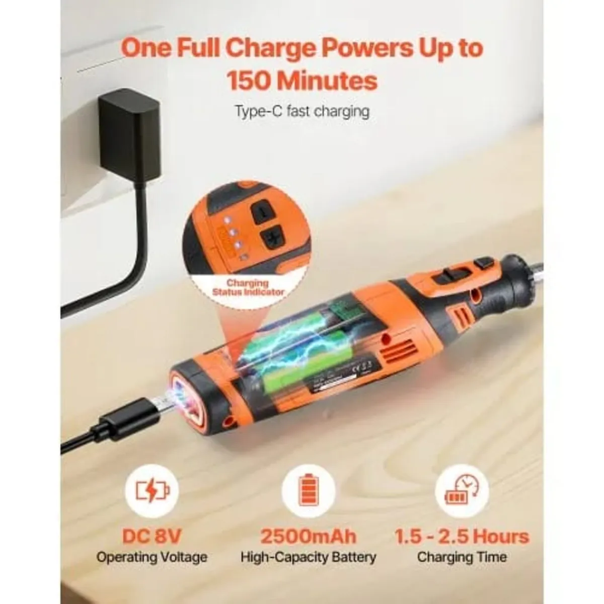 136-Piece Cordless Rotary Tool Kit, DC8V Portable - Image 2