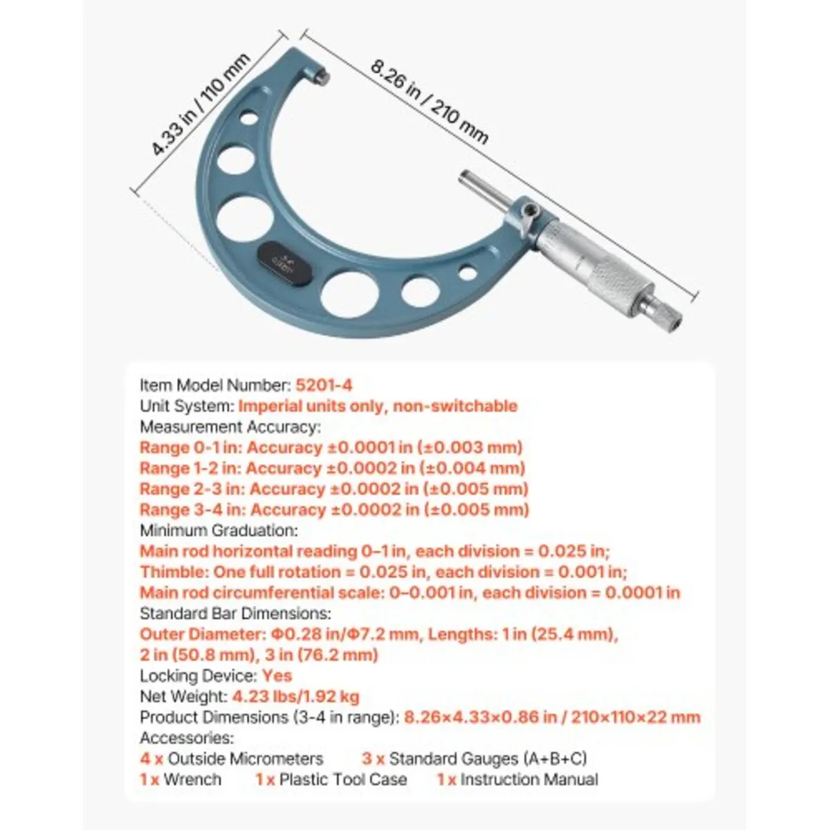 4 PCS Micrometer Set, 0–1/1–2/2–3/3–4 in Machinist - Image 4
