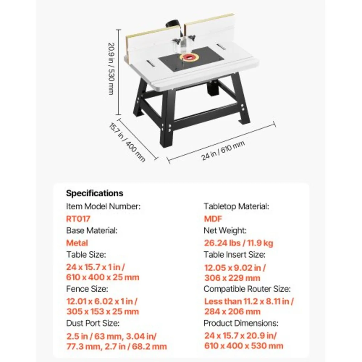 Benchtop Router Table, 610 x 400 mm / 24 in x 15.7 - Image 3