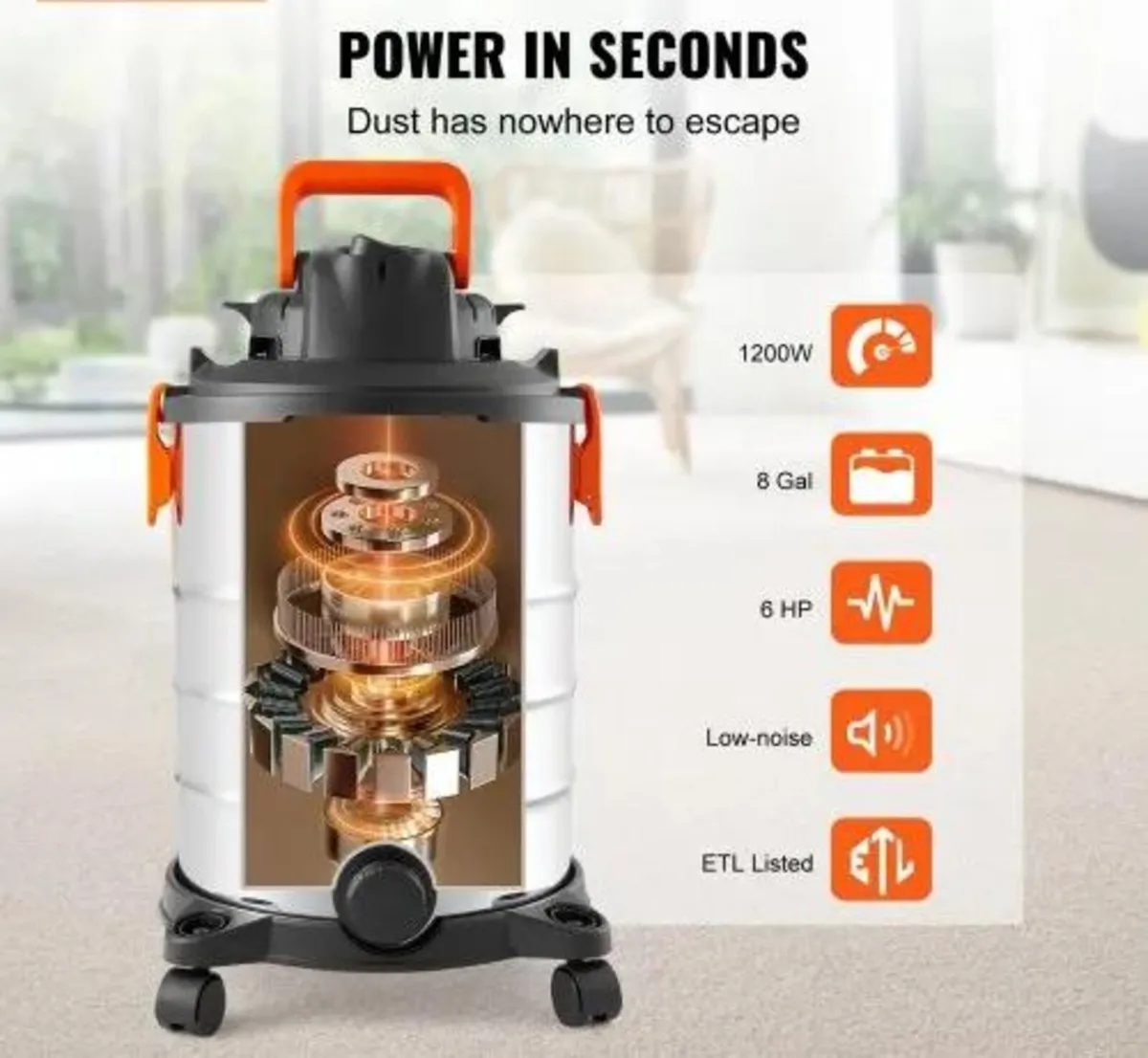 Stainless Steel Wet Dry Shop Vacuum, 8 Gallon 6 Pe - Image 3