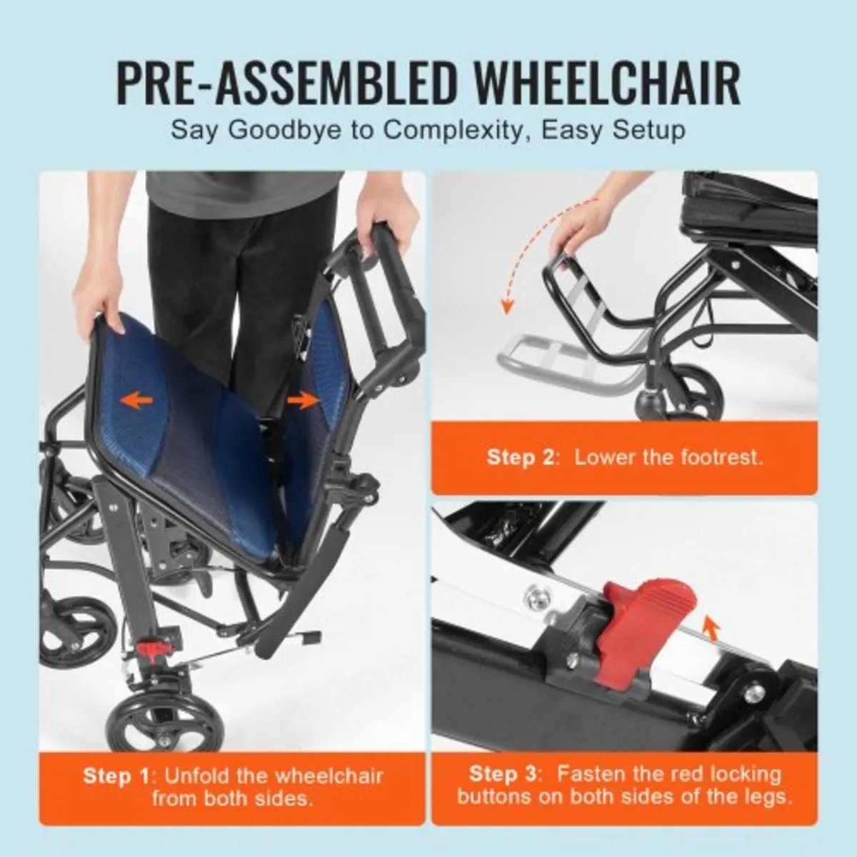 Wheelchair Aluminum Alloy Transport Chair Foldable - Image 3