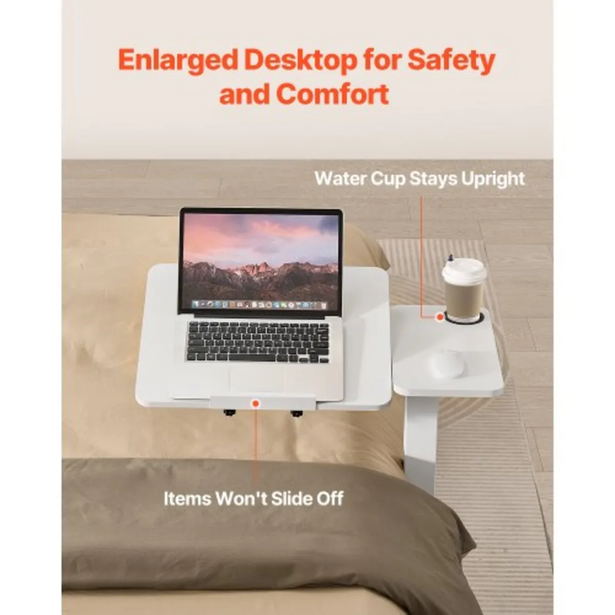 Overbed Table, Mobile Bed Side Table with Flip Des - Image 4