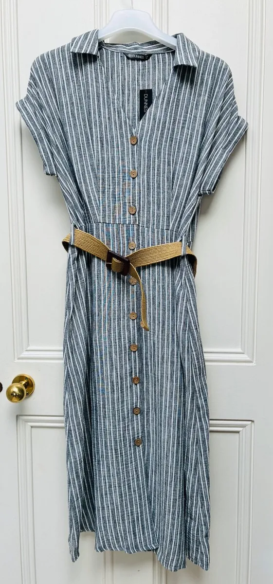 NEW Ladies Stripe Belted Midi Dress: Size 12 - Image 2