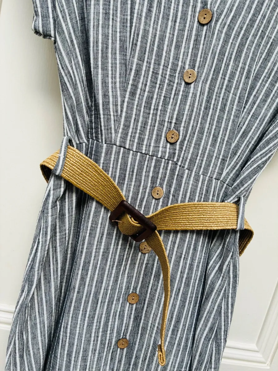 NEW Ladies Stripe Belted Midi Dress: Size 12 - Image 4