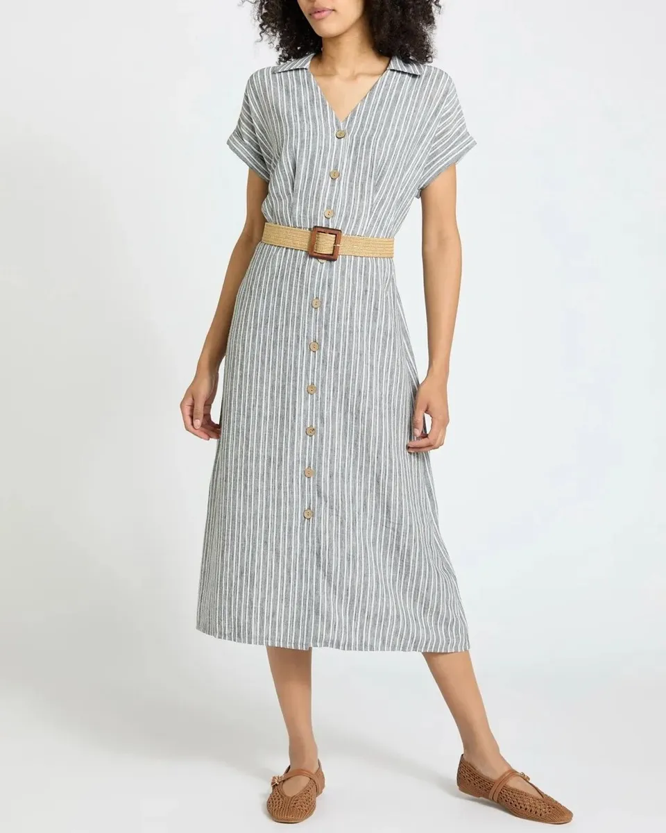 NEW Ladies Stripe Belted Midi Dress: Size 12 - Image 1