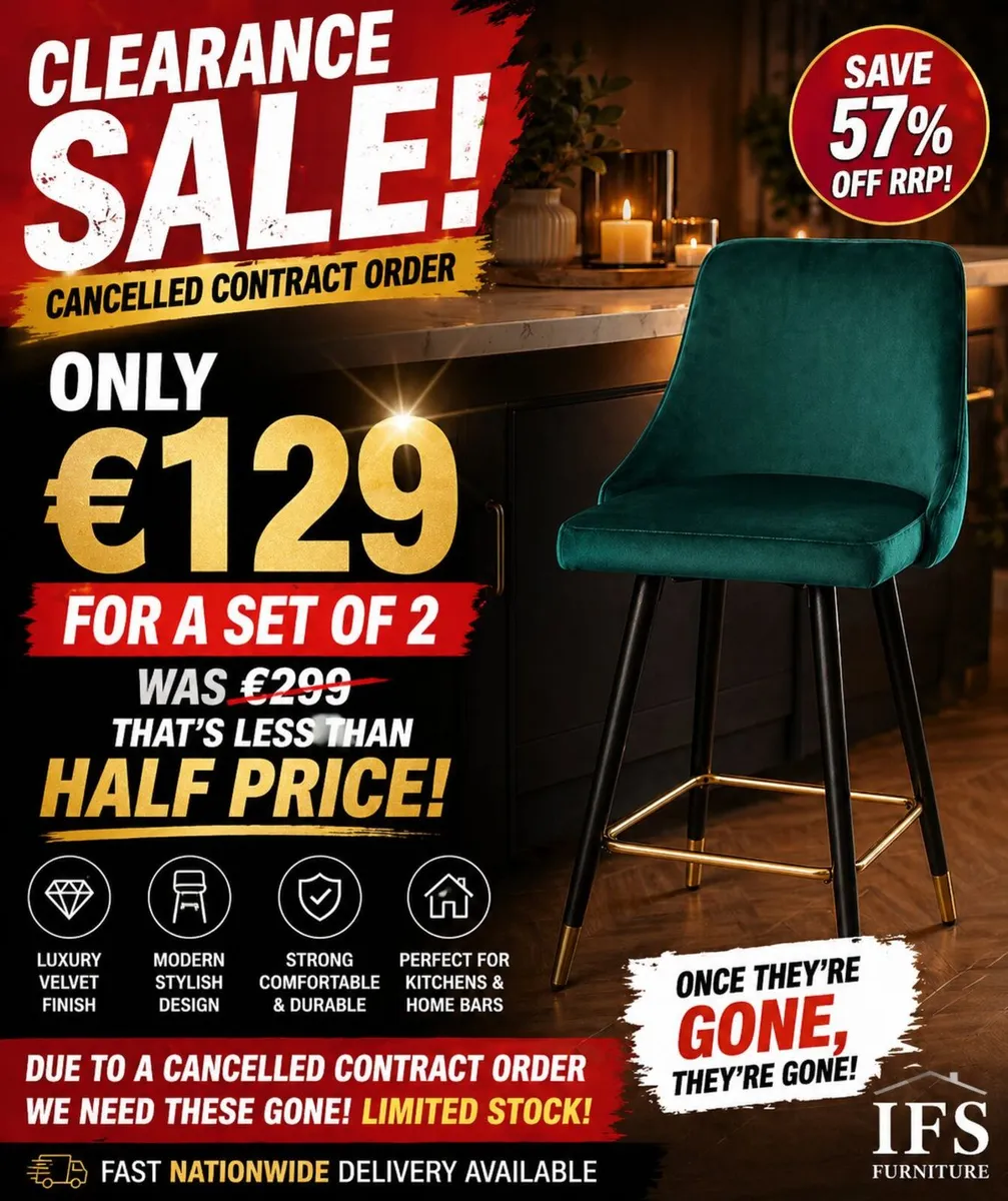 🪑 Luxury Velvet Bar Stools – Set of 2 – ONLY €129 - Image 1