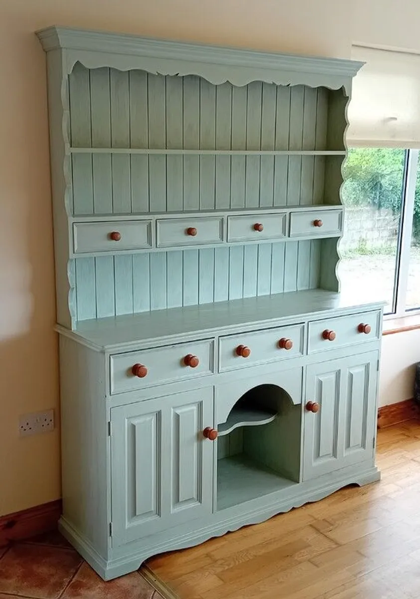 Large 5ft Sage Green Vintage solid Pine Dresser. - Image 1