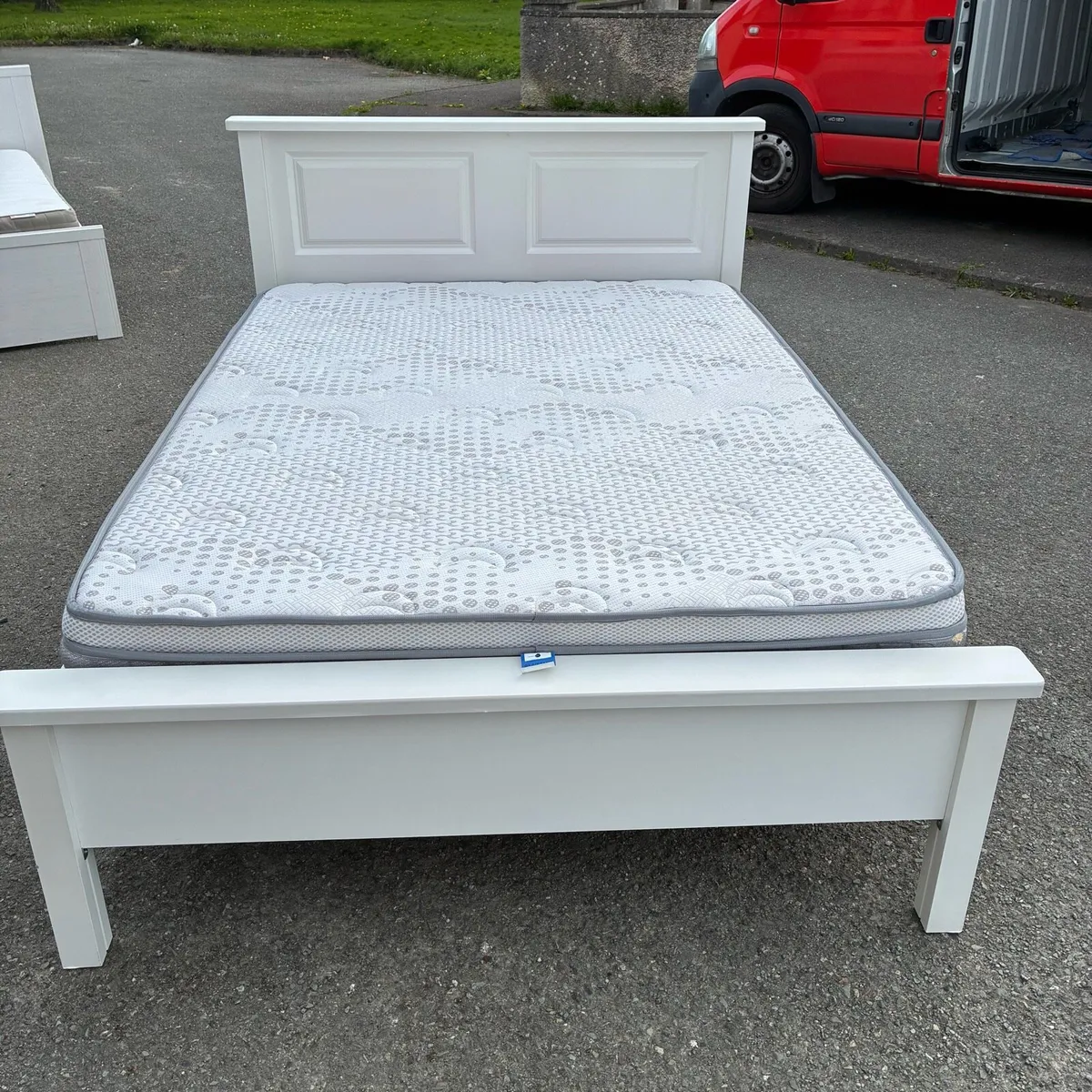 White Double Bed Frame & Mattress - Image 1