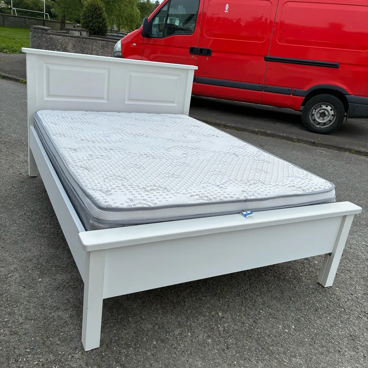 White Double Bed Frame & Mattress - Image 2