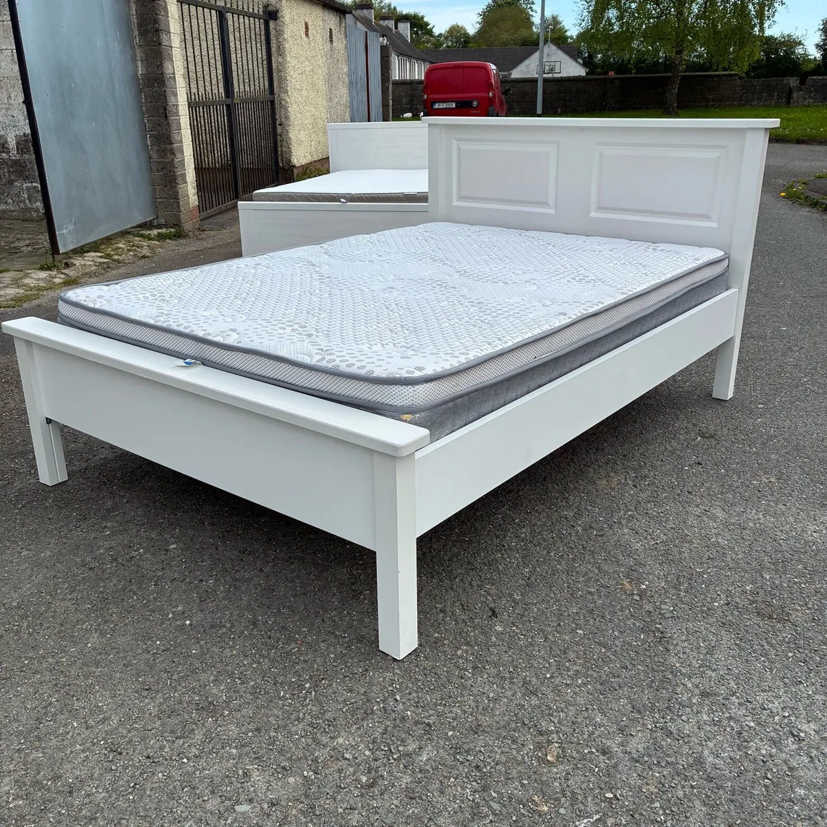 White Double Bed Frame & Mattress - Image 3