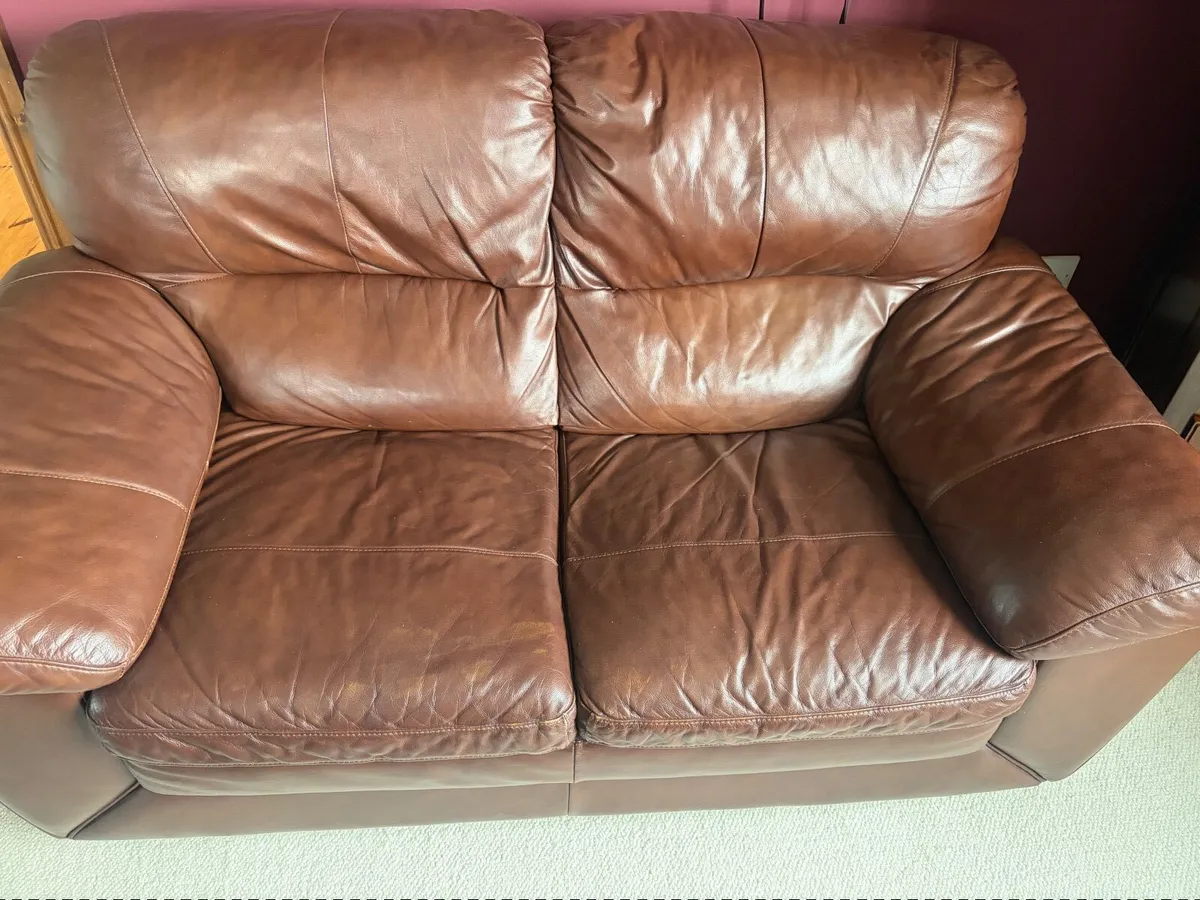 2 seater leather couch & desk - Image 1