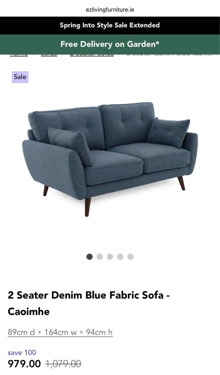 Navy Blue 2 Seater Sofa - Image 3