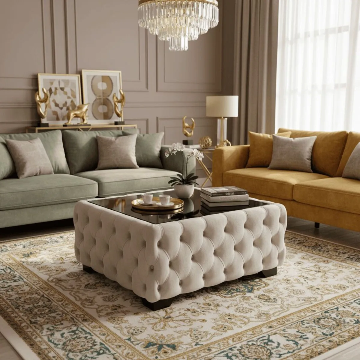 Chesterfield Coffee Table Velvet 83x63x45cm - Image 1