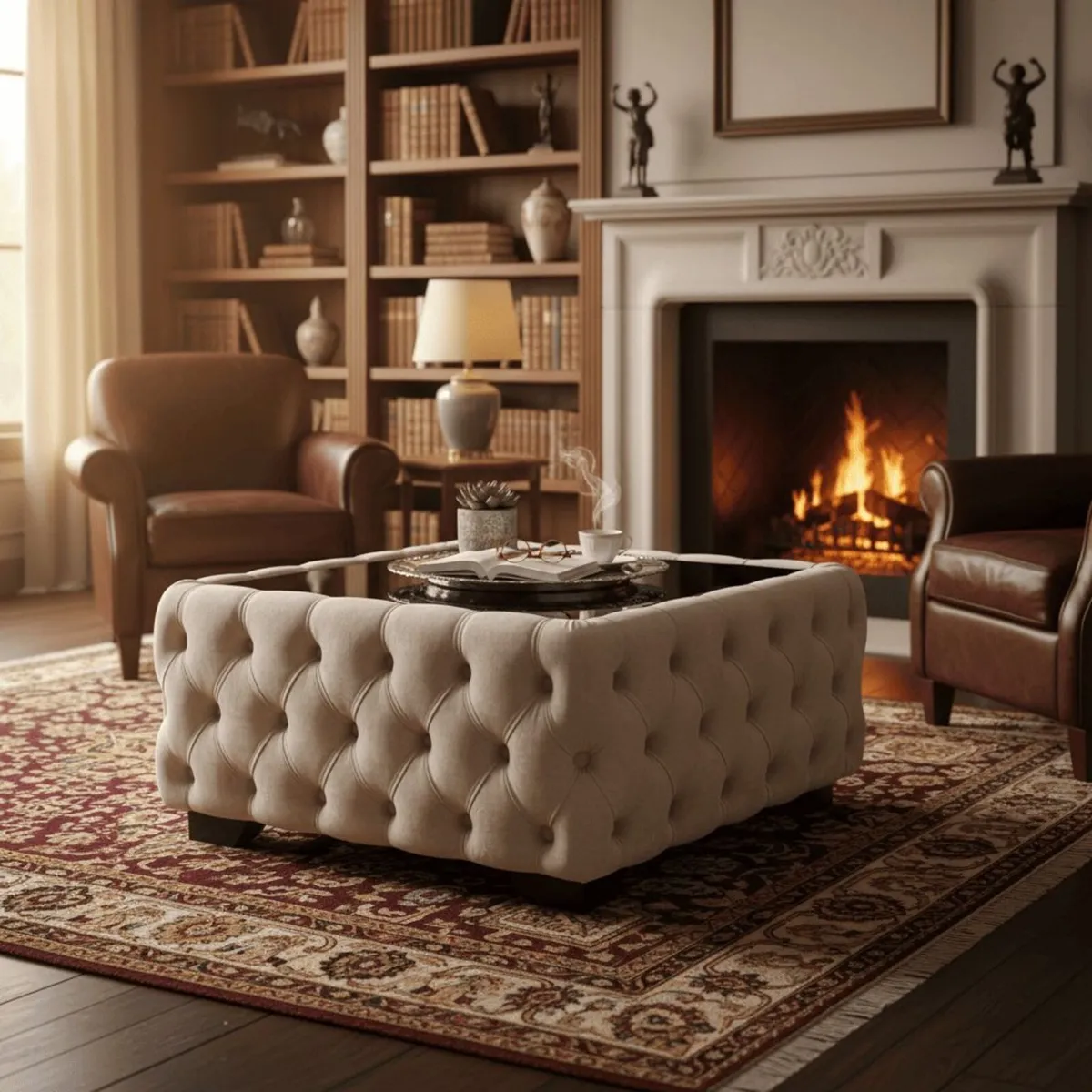 Chesterfield Coffee Table Velvet 83x63x45cm - Image 2