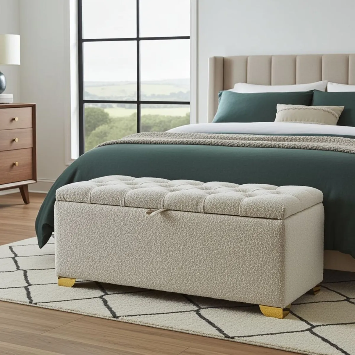 Elegance Storage Ottoman Boucle Upholstery, Modern - Image 2