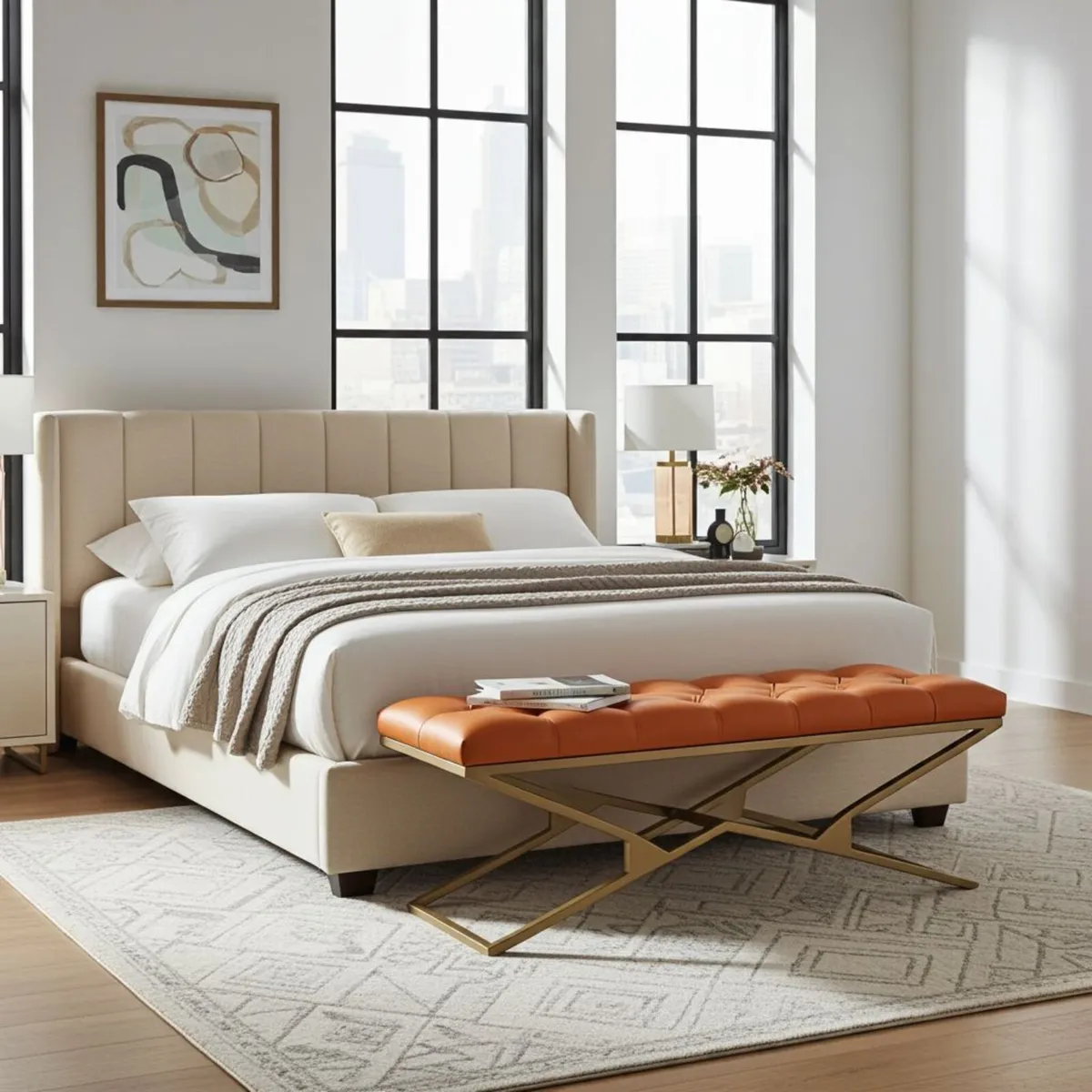 Eco Leather Bench – Gold Powder-Coated 120cm - Image 4