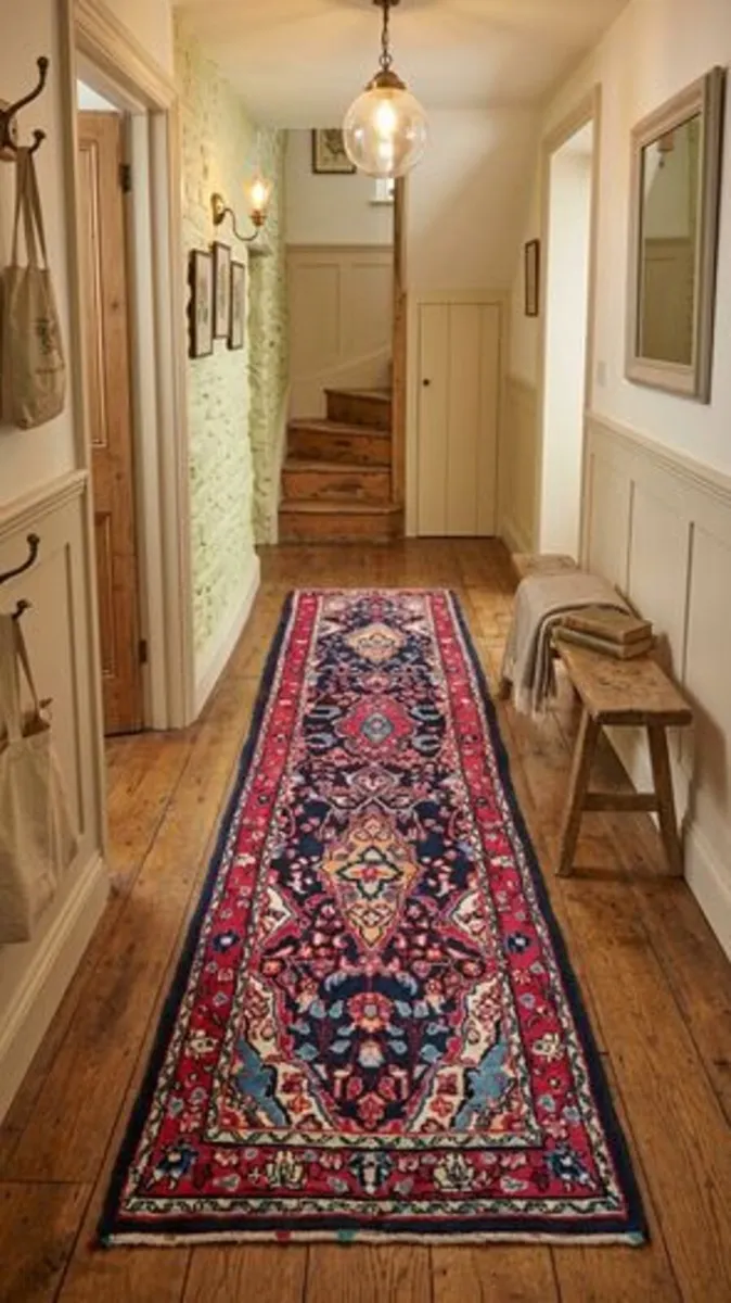 Pretty 11ft Perser Lillian knotted wool runner rug - Image 1