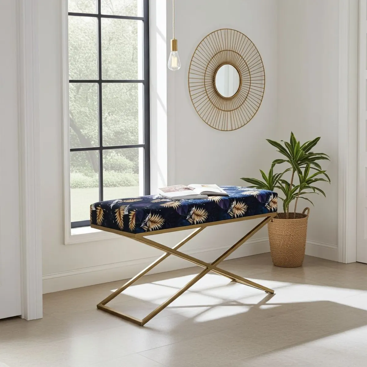 Midnight Fern X-Frame Bench - Image 1