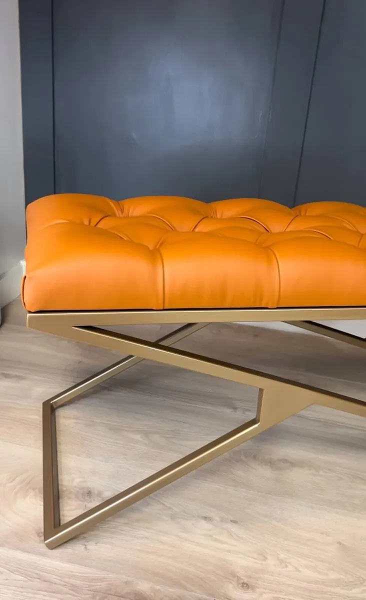 Ochre Velvet X-Frame Bench for Modern Homes - Image 2