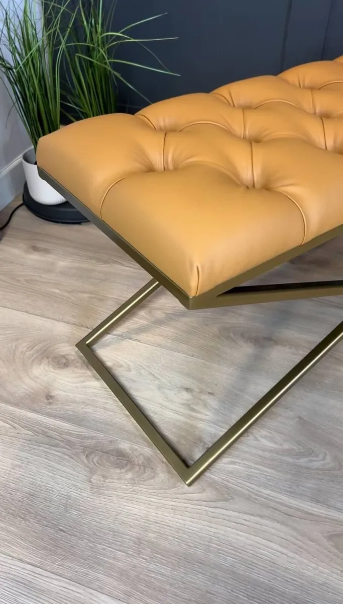 Ochre Velvet X-Frame Bench for Modern Homes - Image 3