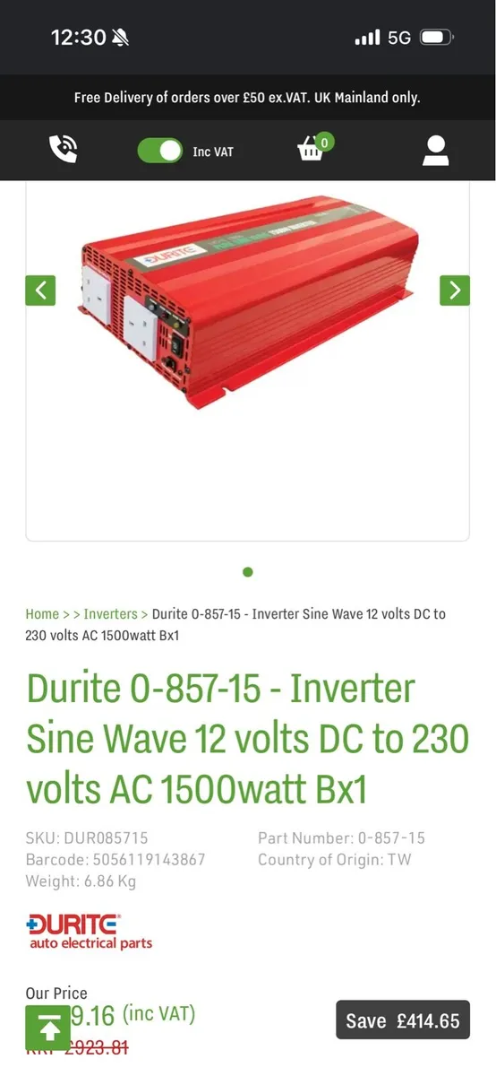 Durite Pure Sine Wave 1500W 12V Inverter - Image 4