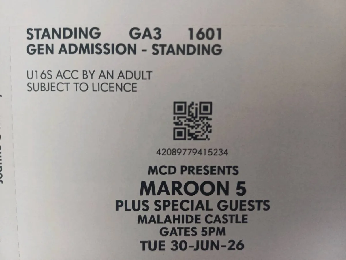 Maroon 5 Ticket Malahide Castle, June 30th - Image 1