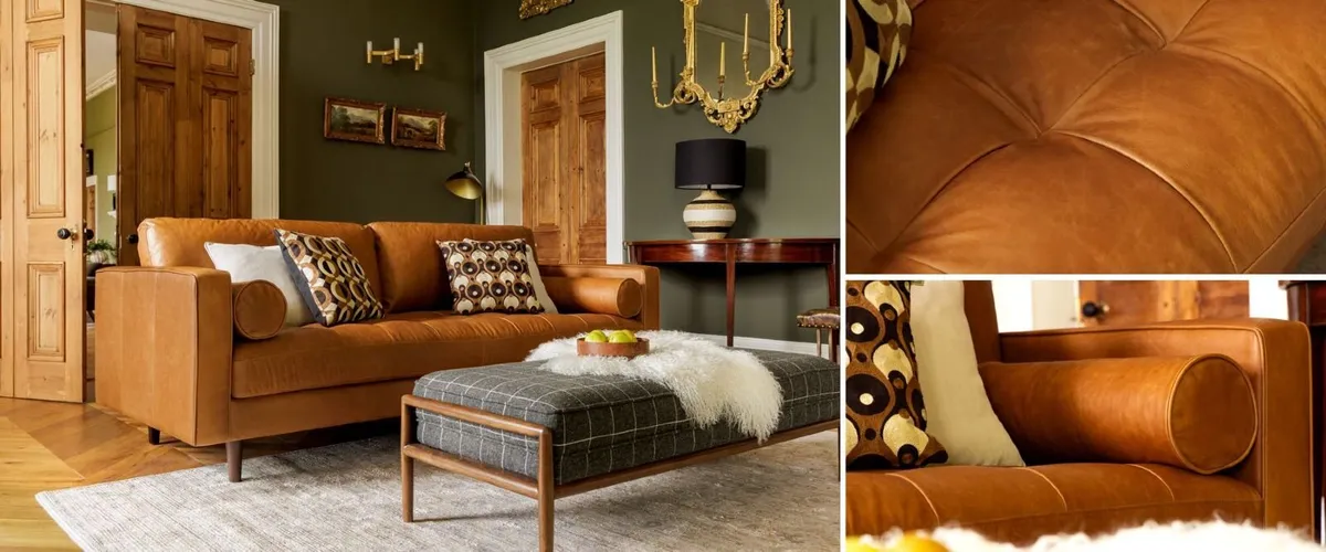 Scott Charme Leather 3 Seater sofa &footstool - Image 1