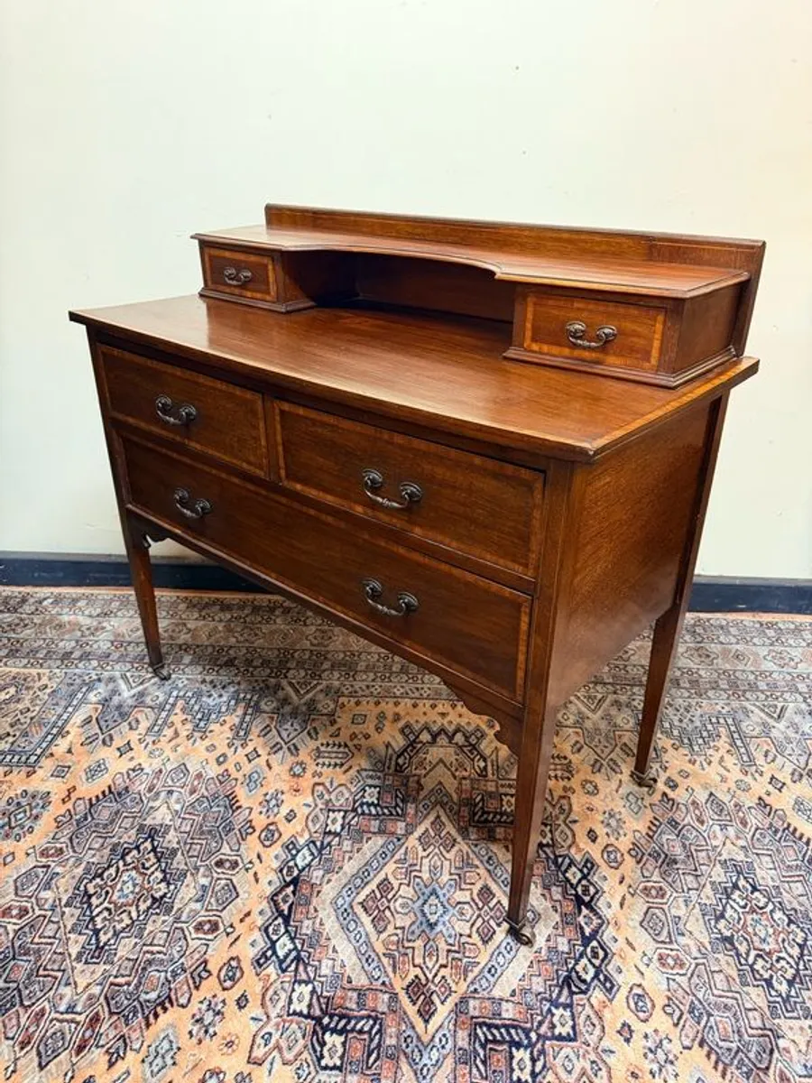 Edwardian Inlaid Mahogany Dressing Table / Chest of Drawers on Castors - Image 2