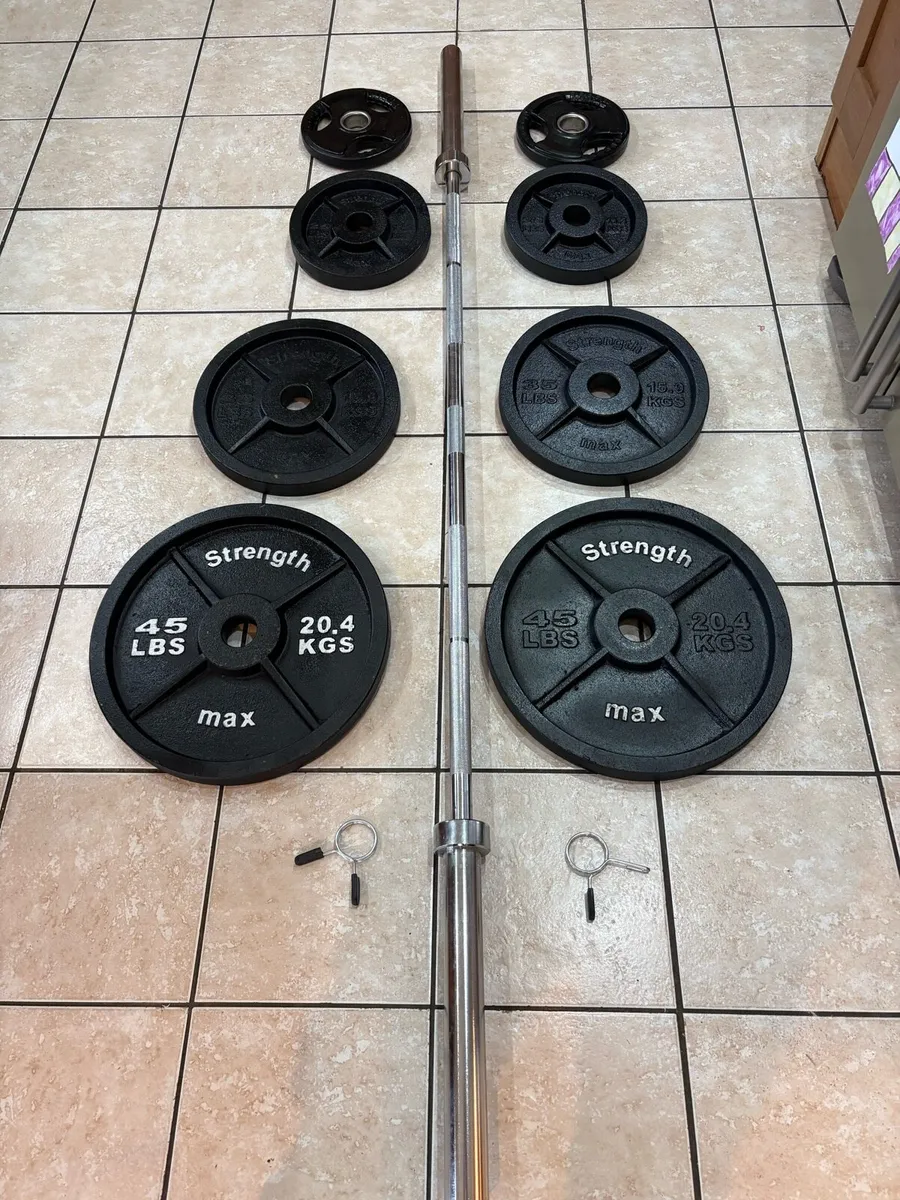 PERFECT OLYMPIC WEIGHT SET + OLYMPIC BARBELL - Image 1