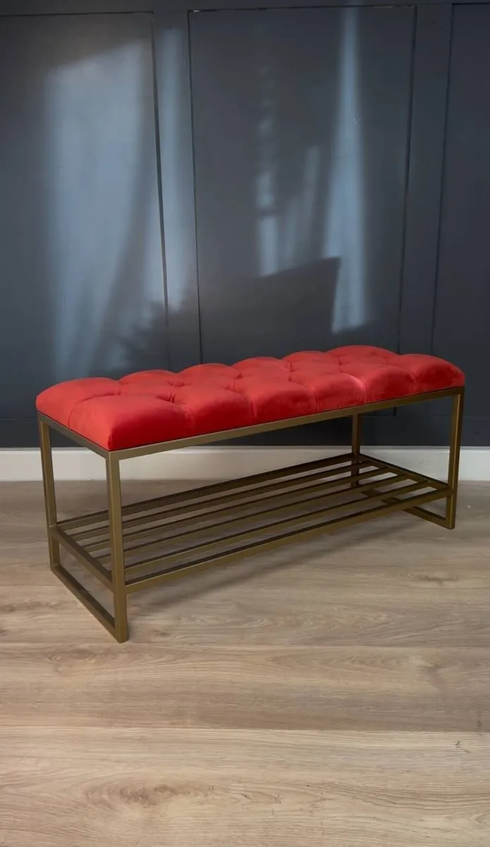 Mustard Eco-Leather Bench with Gold Metal Shoe Rac - Image 4