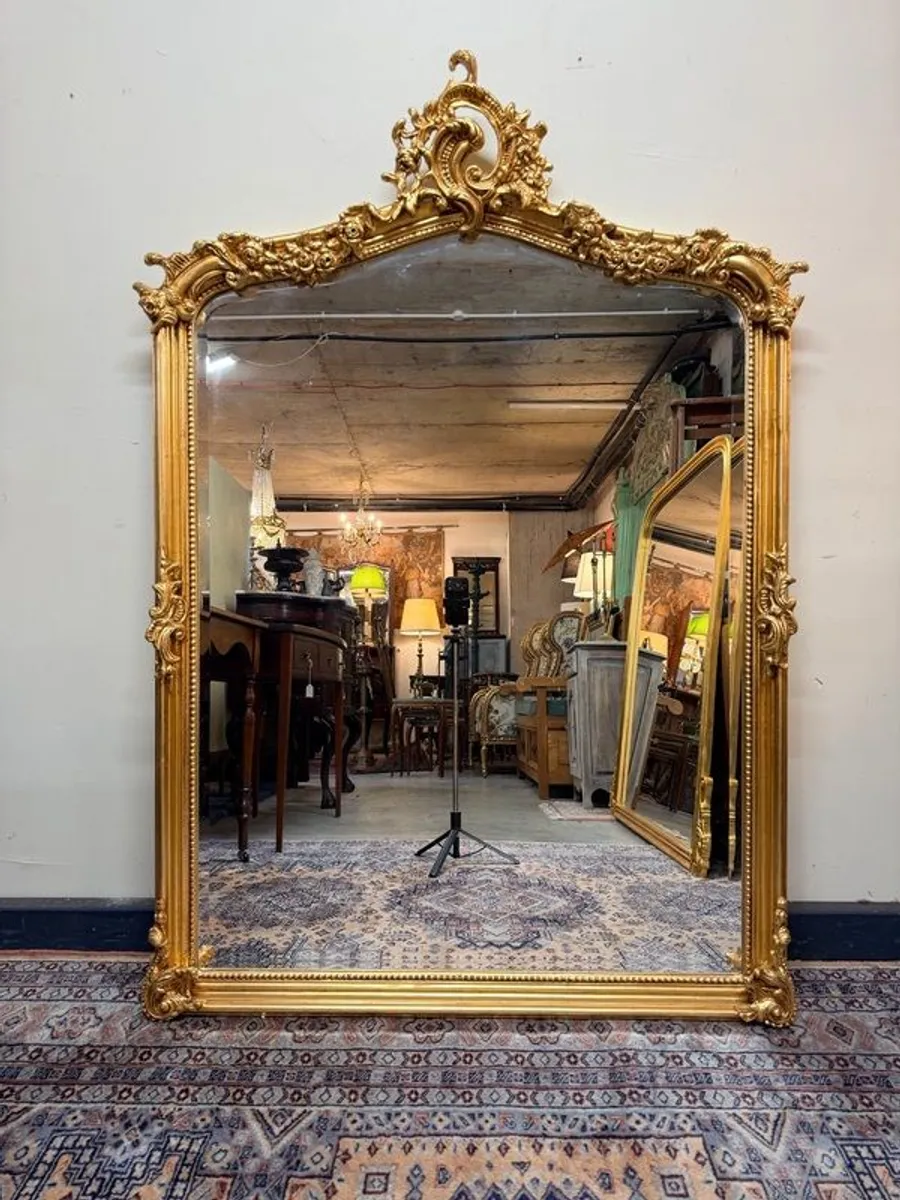 Ornate French Style Carved Scroll Mirror in Gilt Finish - Image 1