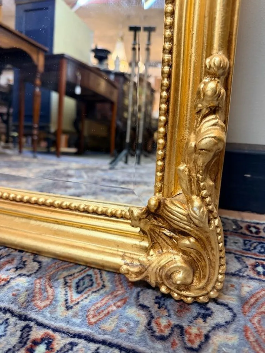 Ornate French Style Carved Scroll Mirror in Gilt Finish - Image 2
