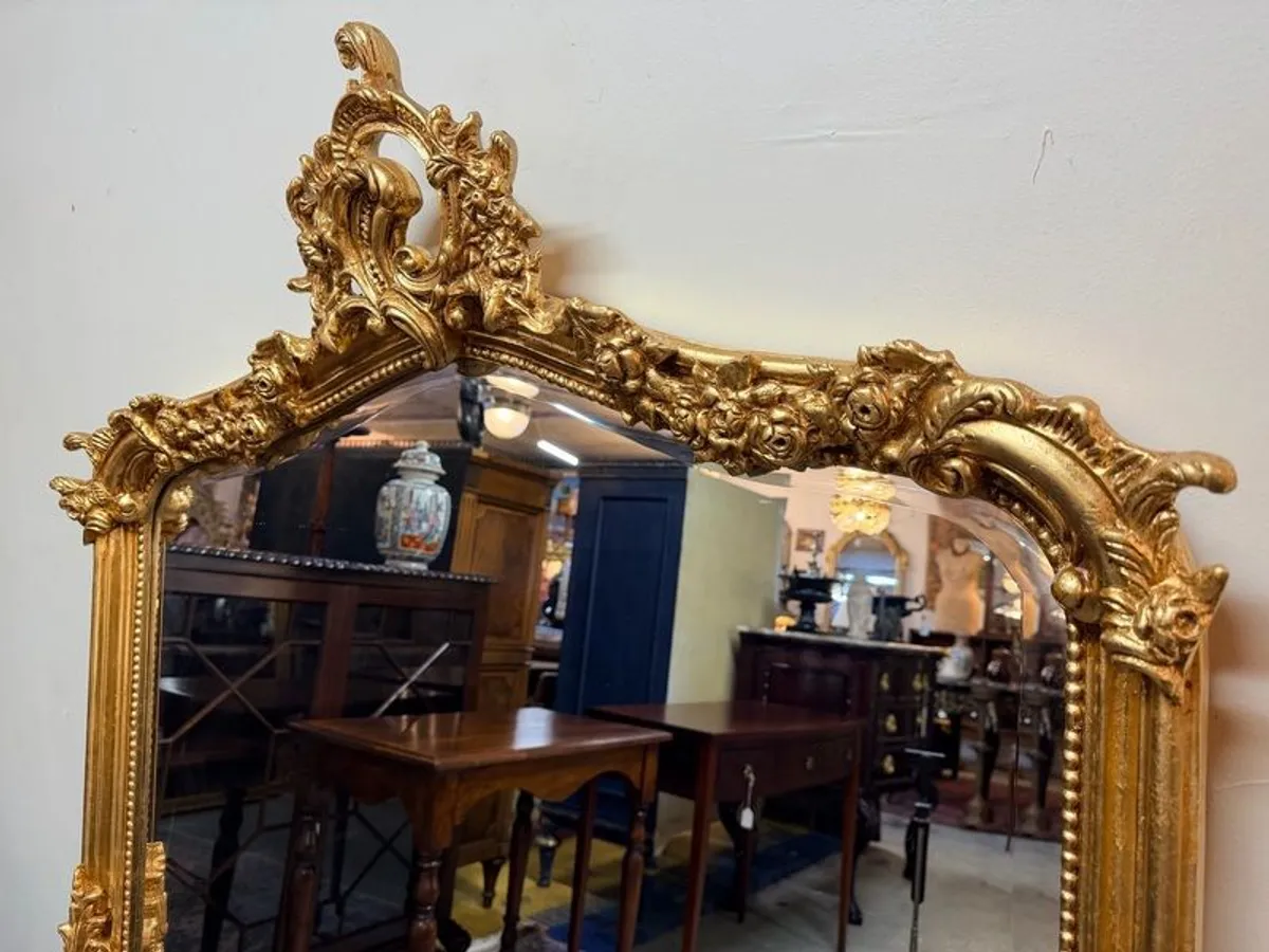 Ornate French Style Carved Scroll Mirror in Gilt Finish - Image 3